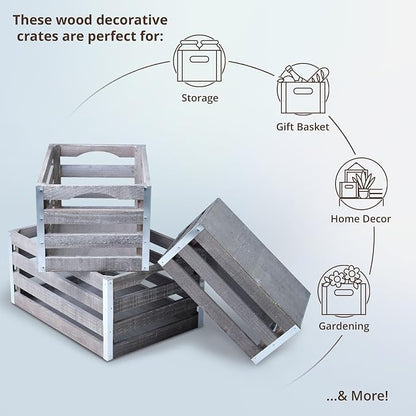 wald imports - Set of 3 Rustic Distressed Wooden Crates - Image 2