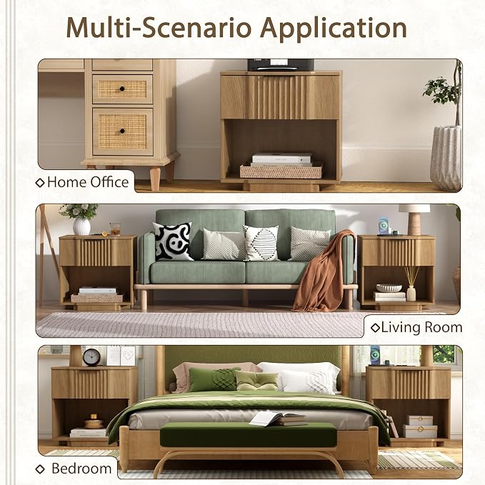 Yechen Fluted Nightstand with 20W Fast Charging Station - Image 8