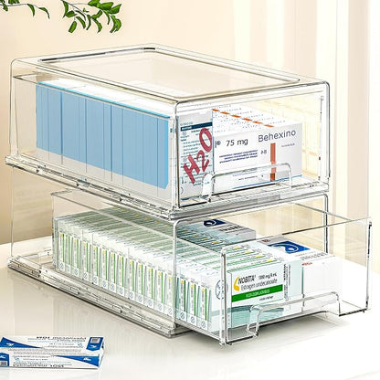 clear Drawer-Type Plastic Storage Box Bins Organizer，Family First Aid Kits by Gaoaodeyu