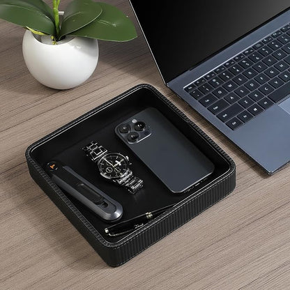 PU Leather Valet Tray Organizer, Small Nightstand Organizer Bedside Desktop - Image 3