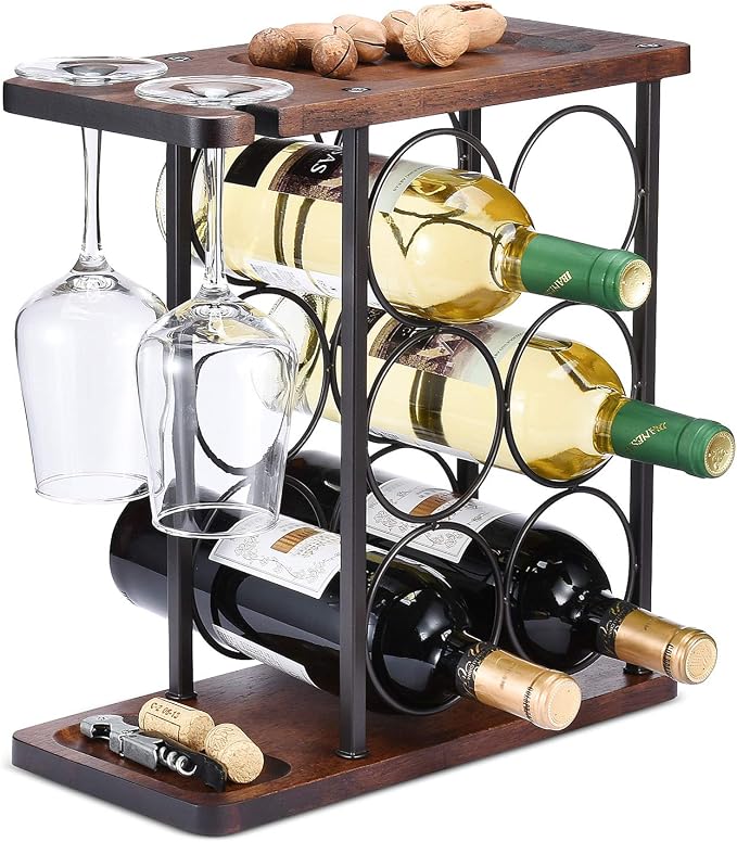 ALLCENER Wine Rack with Glass Holder, Countertop Wine Rack, Wooden Wine Holder by ALLCENER