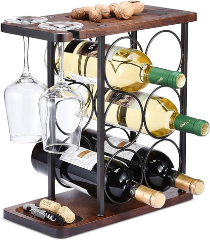 ALLCENER Wine Rack with Glass Holder, Countertop Wine Rack, Wooden Wine Holder by ALLCENER