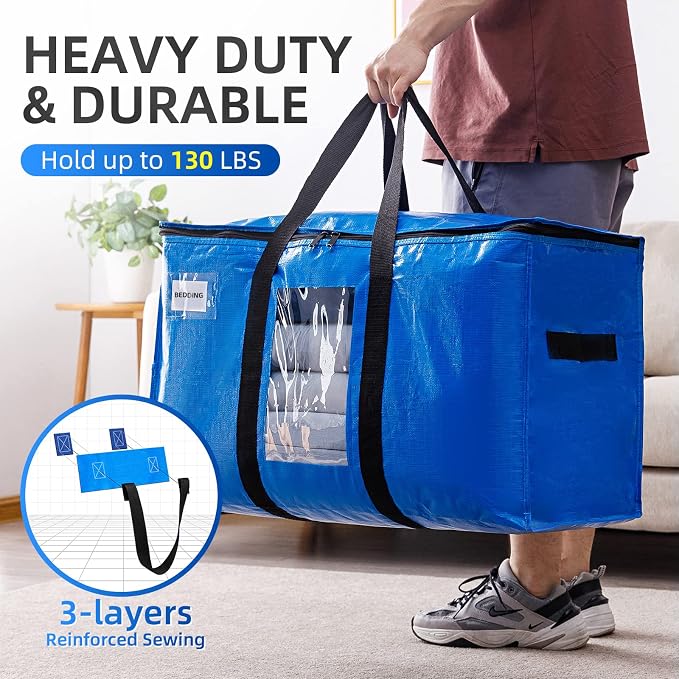 TAILI Extra Large Moving Bags, 6 Pack Blue Heavy Duty Totes - Image 2