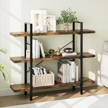 Heavy Duty 3-Tier Industrial Bookcase, 120lbs Shelf Capacity, Rustic Open by OtterOasis