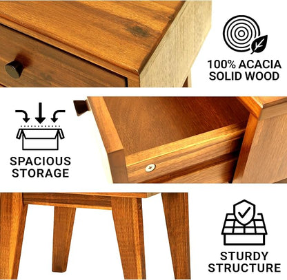 Acacia Sofia Nightstand with Drawer, Bedside Table, Solid Wood Bedside End - Image 3