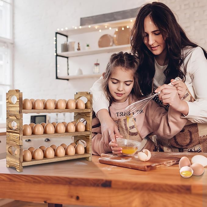 Wooden Egg Holder & Storage-3Tier /36-Hole Stackable Holds Fresh Eggs, - Image 3