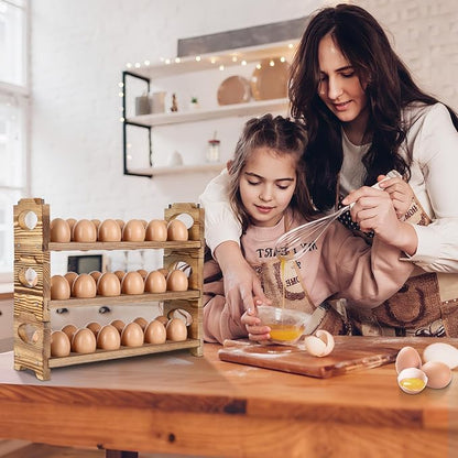 Wooden Egg Holder & Storage-3Tier /36-Hole Stackable Holds Fresh Eggs, - Image 3