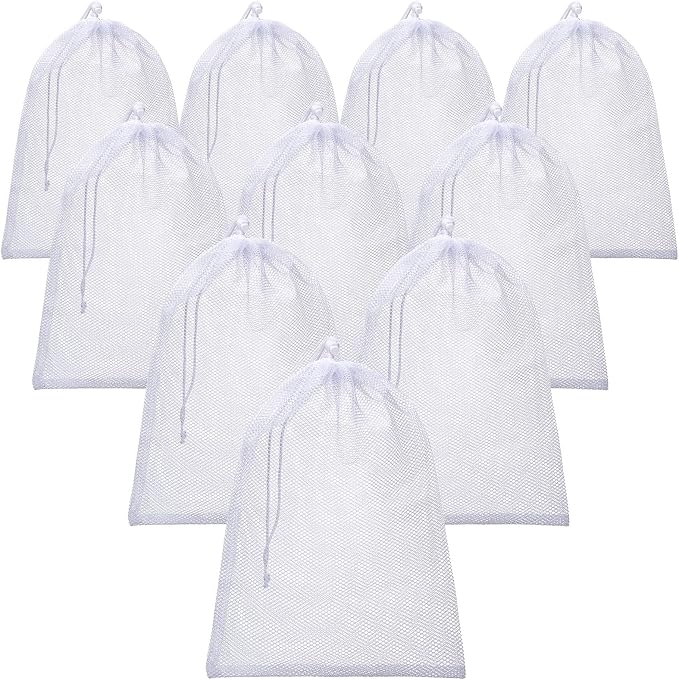 TecUnite 10 Pcs Mesh Bags Drawstring Laundry Bags Large Nylon Mesh Gift by TecUnite