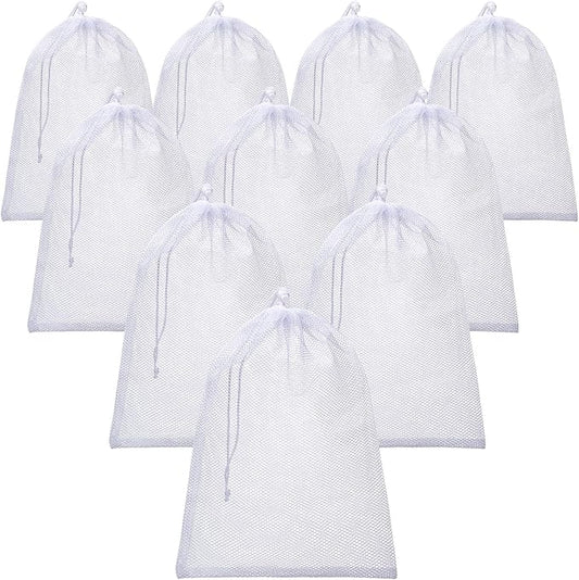 TecUnite 10 Pcs Mesh Bags Drawstring Laundry Bags Large Nylon Mesh Gift by TecUnite
