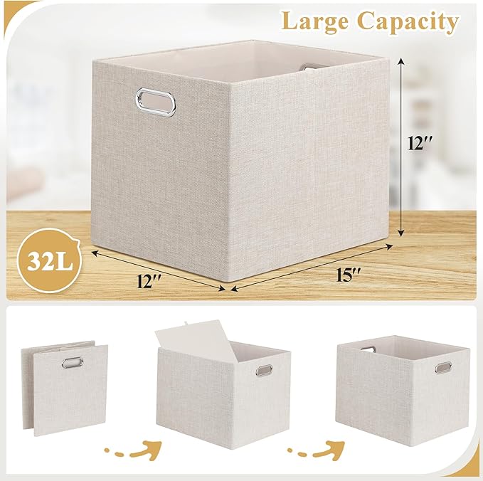 Posprica 15.12"x12.13"x12.01" Storage Cube Bins, Linen Decorative Closet - Image 5