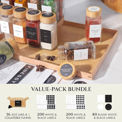 Glass Spice Jars with Label with Bamboo Lids Minimalist 36 Pack Set, 4oz Clear - Image 4
