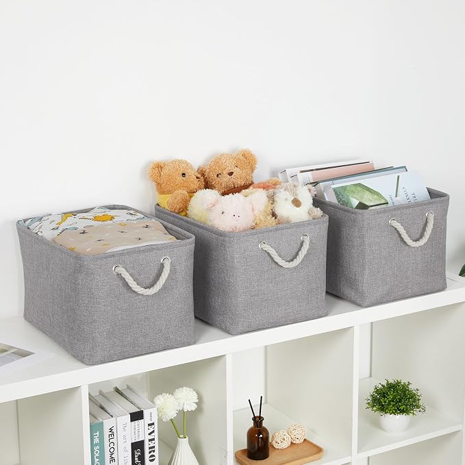 Bidtakay Storage Baskets Gray 3 Pack Shelf Baskets Collapsible Storage Bins - Image 4