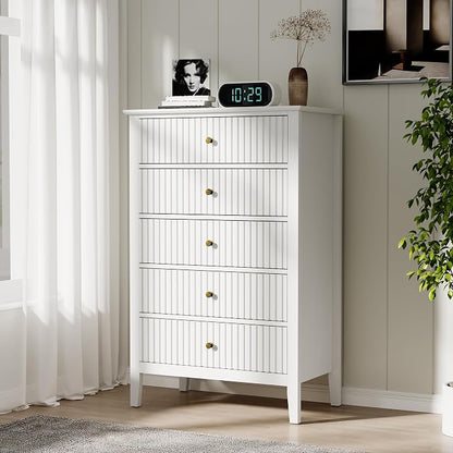 RoyalCraft White Fluted 5 Drawer Dresser by Bringyoubetterlife