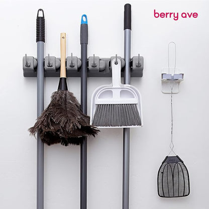 Combo 5 Slot Broom Holder w/ 1 Self Adhesive Mop Gripper No-Drilling, Wall - Image 9