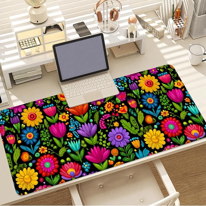Folk Art Floral Mouse Pad – Large Extended Desk Mat 35.43 x 15.75 in – Colorful - Image 7