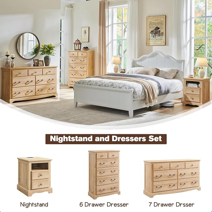 T4TREAM Nightstand with Charging Station, 18 Inch Vintage End Table with 2 - Image 6
