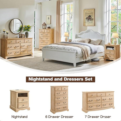 T4TREAM Nightstand with Charging Station, 18 Inch Vintage End Table with 2 - Image 6