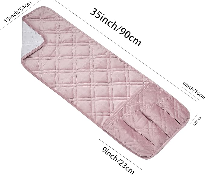 Brilliant Sunshine Pink Velvet Couch Sofa Armrest 5 Pockets Organizer, Slip - Image 2