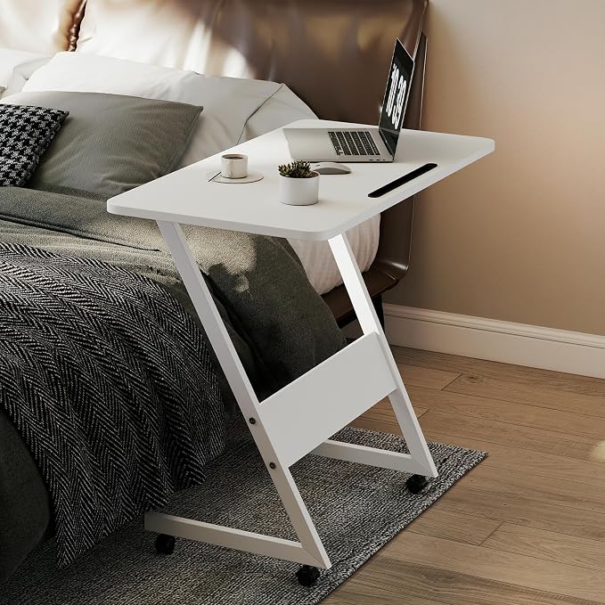 Overbed Bedside Table with Wheels, Small Desk Portable Rolling, Overbed Table by Funecy