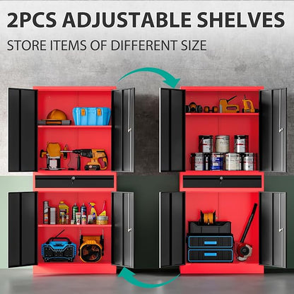 Metal Storage Cabinet with Drawer and Lock, Garage Storage Cabinet with Locking - Image 6