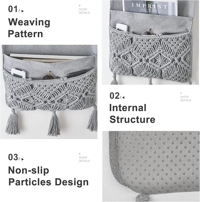 Mkono Macrame Couch Organizer Remote Control Caddy Sofa Armrest Armchair - Image 4