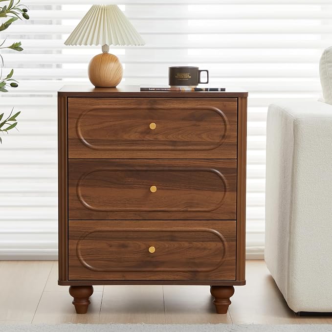 3 Drawer Fluted Dresser for Bedroom, Mid Century Modern Chest of Drawers - Image 3