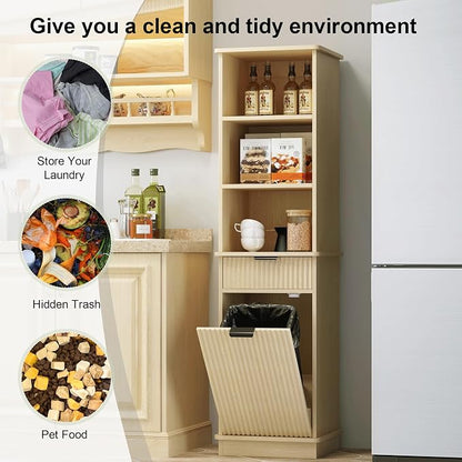 Natural Tilt Out Laundry Hamper Tall Bathroom Storage Cabinet Hidden Laundry - Image 7
