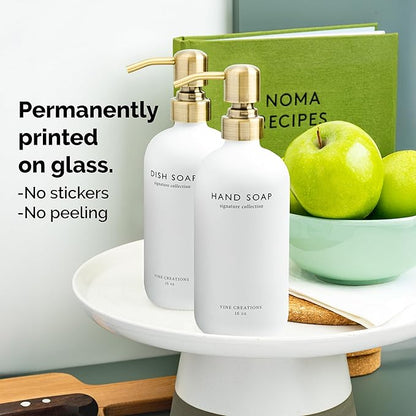 Vine Creations White Glass Soap Dispenser Set, Dish Soap and Hand Soap - Image 3