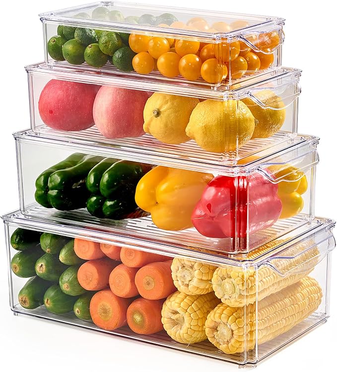 4 Piece Refrigerator Organizer Bins, Stackable by Luckore