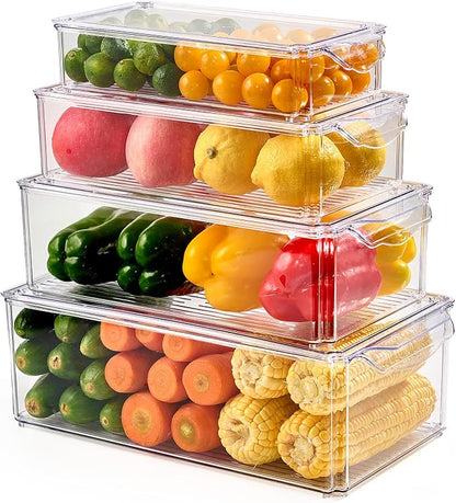 4 Piece Refrigerator Organizer Bins, Stackable by Luckore