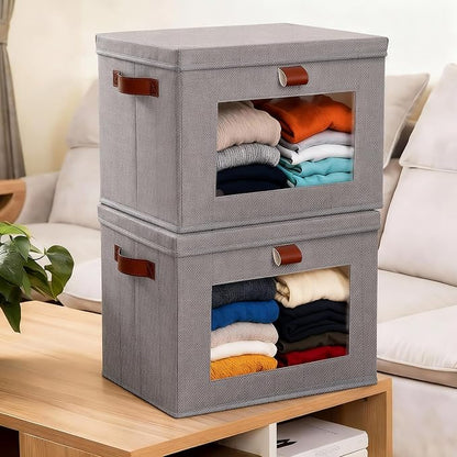 2-Pack Large Storage Bins with Lids, Stackable&Collapsible Closet Storage Bins - Image 9
