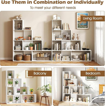 Tangkula 4-Tier Stepped Bookshelf, Freestanding 6 Cubes Ladder Bookcase - Image 7