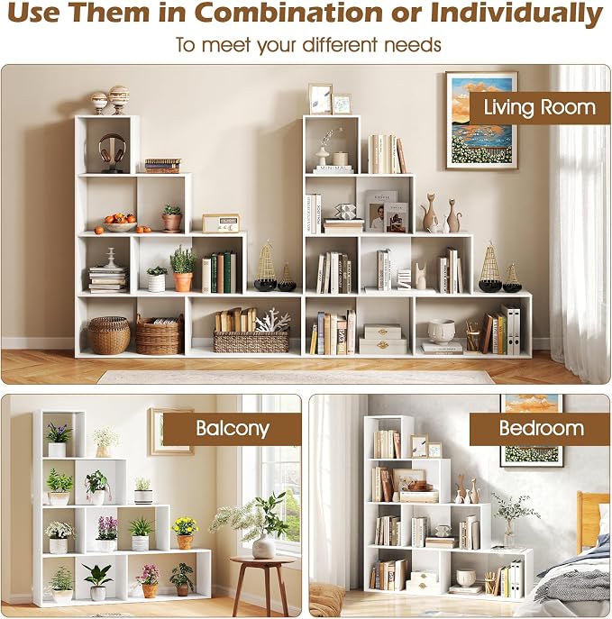 Tangkula 4-Tier Stepped Bookshelf, Freestanding 6 Cubes Ladder Bookcase - Image 9