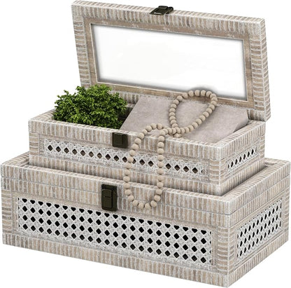 Rattan Decorative Box, Boho Display Boxes by Unknown