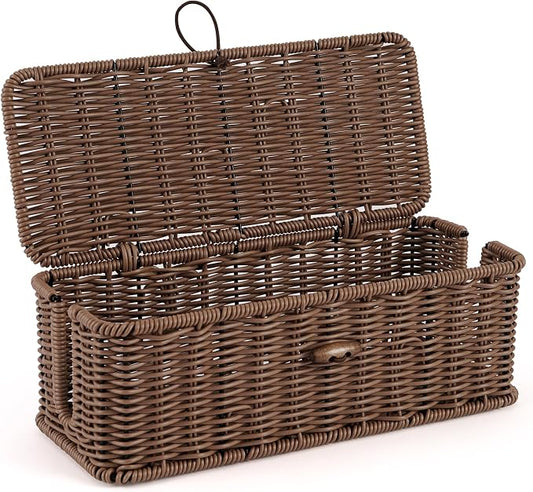 Cable Management Box, Handwoven Faux Rattan Cord Organizer Box by Tohiasen