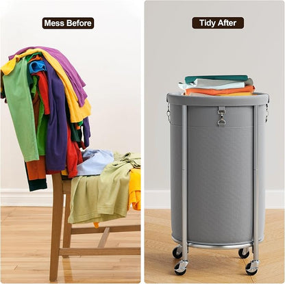 ELYKEN Laundry Hamper with Wheels, 110L Rolling Laundry Basket, Round Laundry - Image 7