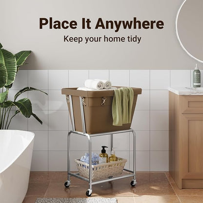 ELYKEN Laundry Cart with Wheels, Rolling Laundry Hamper with Removable Bag and - Image 7