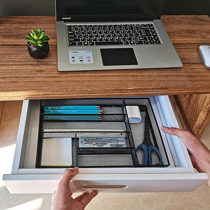 2-Pack Metal Mesh Desk Drawer Organizer Tray Set, 6-Compartment Office Drawer - Image 6