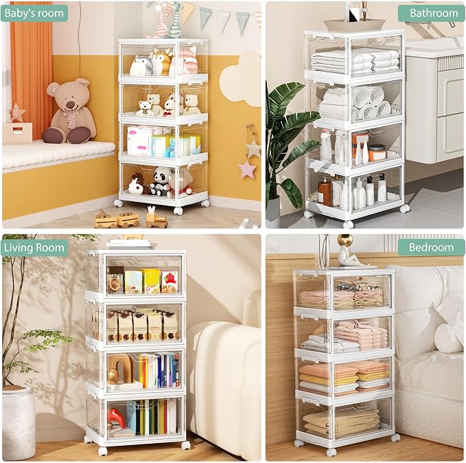 Clear Storage Bins with Lids, 4 Tier Plastic Bins with Wheels, Stackable - Image 5