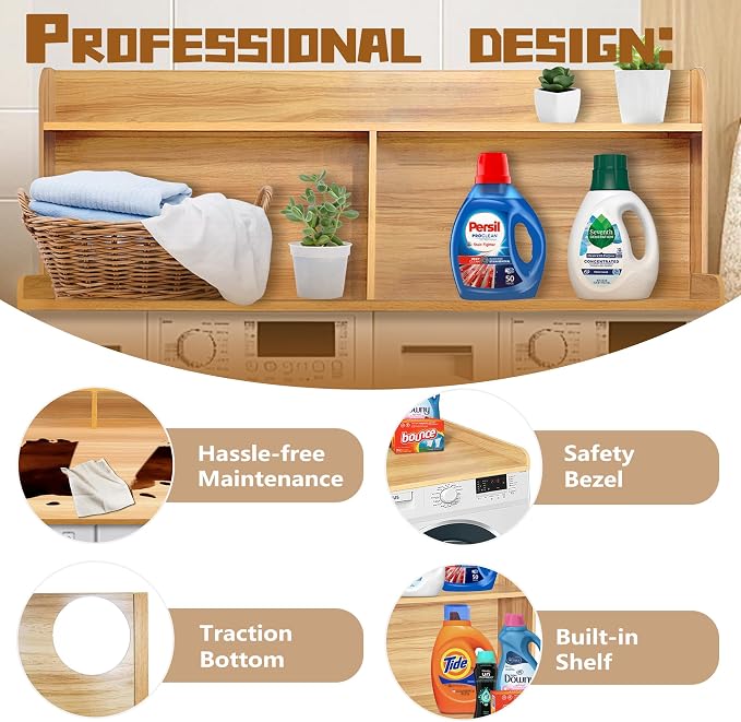 Royxen 2-Tier Washer Dryer Countertop, 19.5" H Wood Washer Dryer Topper - Image 4