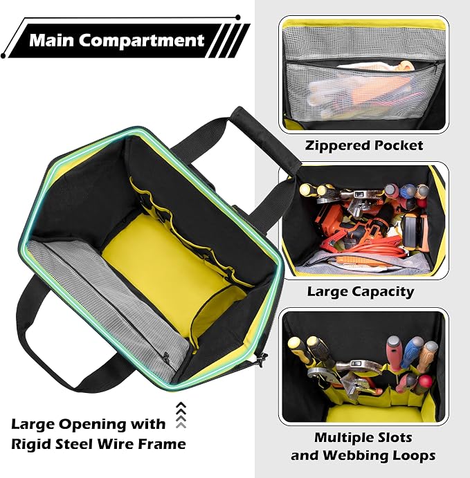 Tool Bag Backpack with Zipper Pouch and Magnetic Attraction Area, Heavy-Duty - Image 3