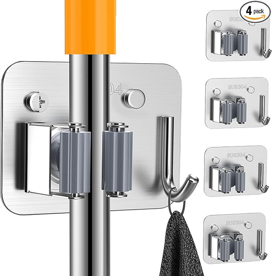 4 Pack Stainless Steel Mop and Broom Holder Wall Mount by Unknown