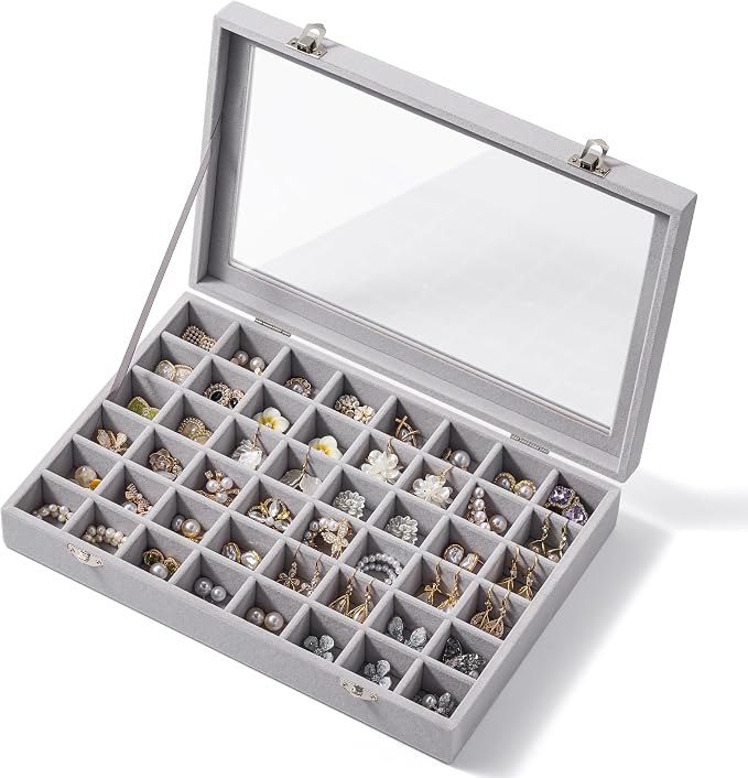 48 Grid Earring Organizer and Storage: Velvet Jewelry Tray by Josmimic
