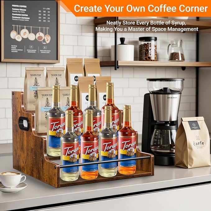 2 Pack 4-Tier Liquor Bottle Display Shelf, 16-Inch Wooden Bar Shelves - Image 5