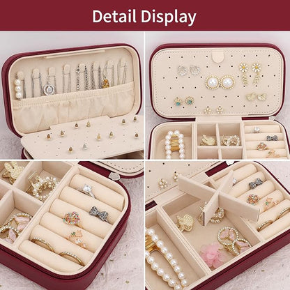 DesignSter Travel Jewelry Box, PU Leather Portable Jewelry Case, Small Jewelry - Image 3