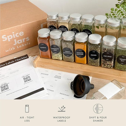 Glass Spice Jars with Labels with Metal Lids and Shakers Minimalist 36 Pack Set - Image 4