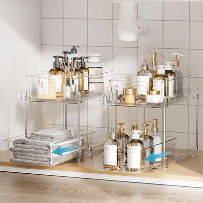 Vtopmart 2 Tier Bathroom Storage Organizer, 2 Pack Clear Under Sink Organizers - Image 2