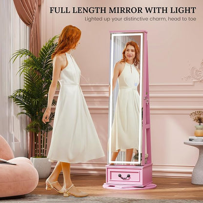 LVSOMT LED Mirror Jewelry Cabinet Standing, 360°Swivel Jewelry Armoire - Image 2