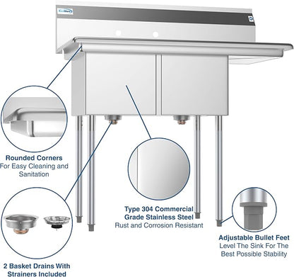 KoolMore 2 Compartment Stainless Steel NSF Commercial Kitchen Prep & Utility - Image 3
