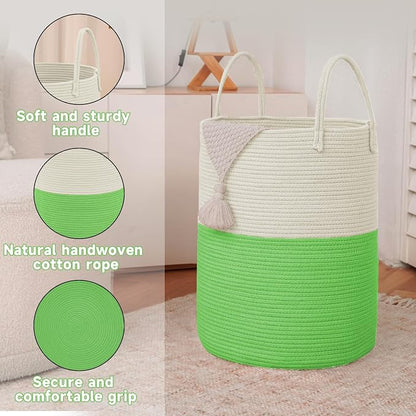 Large Woven Laundry Basket Hamper, 60L Cotton Rope Storage Bin - Image 6